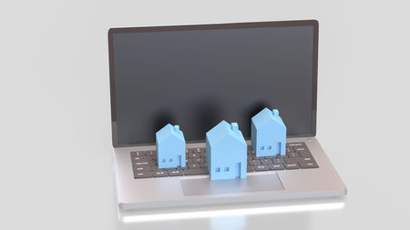 Blue house for Property or Building concept 3d Rendering.
