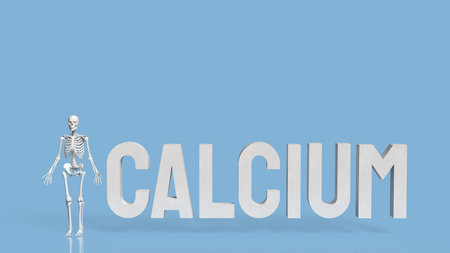 Skeleton on blue Background for calcium concept 3d Rendering.