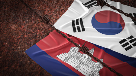 Korea and Cambodia flag for Background concept 3d rendering.の写真素材