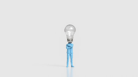 Blue Business man and  light bulb for Idea or creative concept 3d Rendering.の写真素材