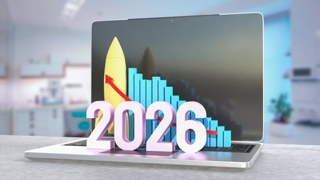 Rocket and 2026 Chart for Business concept 3d Rendering.の写真素材