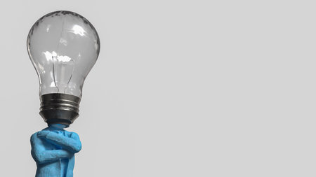 Blue Business man and  light bulb for Idea or creative concept 3d Rendering.の写真素材