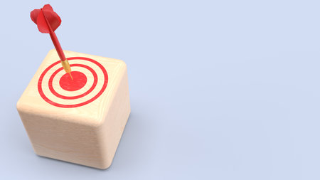 Red darts on Target wood cube for Business concept 3d Rendering.の写真素材