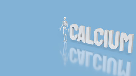 Skeleton on blue Background for calcium concept 3d Rendering.の写真素材