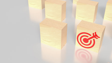Red Target on Wood cube for Business concept 3d Rendering.の写真素材