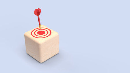 Red darts on Target wood cube for Business concept 3d Rendering.