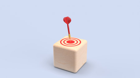 Red darts on Target wood cube for Business concept 3d Rendering.の写真素材