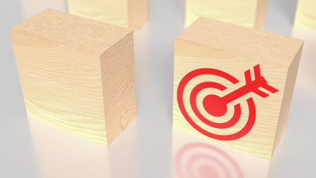 Red Target on Wood cube for Business concept 3d Rendering.の写真素材