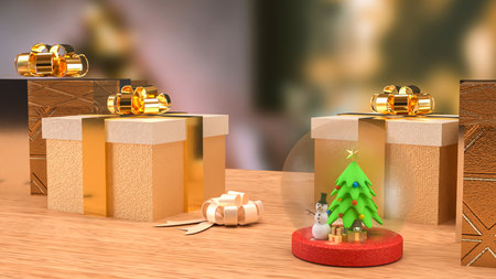 Snow man and Christmas tree for Holiday or new year concept 3d Rendering.の写真素材