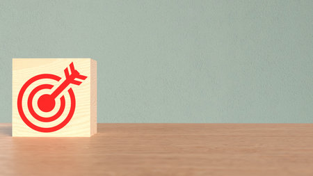 Red Target on Wood cube for Business concept 3d Rendering.の写真素材