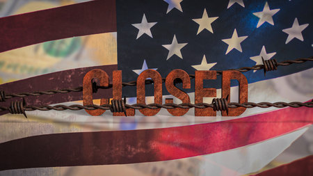 Rusty Closed on USA flag for Business concept 3d Rendering.の写真素材