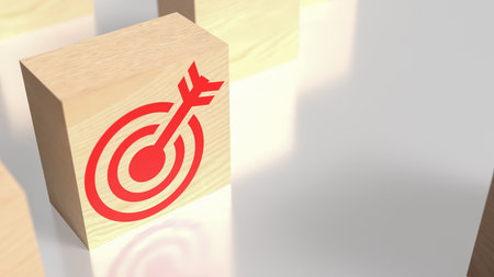 Red Target on Wood cube for Business concept 3d Rendering.の写真素材