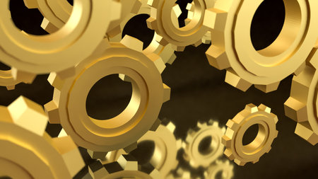 Gold gear for engine or industrial  concept 3d Rendering.の写真素材