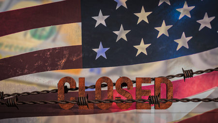 Rusty Closed on USA flag for Business concept 3d Rendering.の写真素材