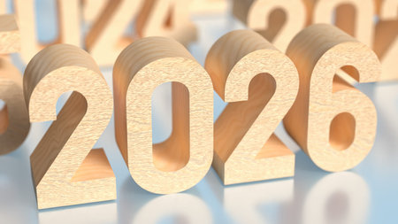 Wood number 2026 for New year or holiday concept 3d Rendering.