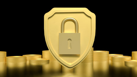 Coins and Shield for Business or security concept 3d Rendering.の写真素材