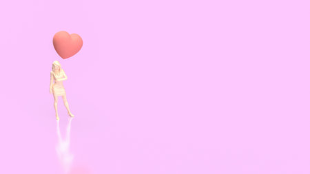 Woman and Pink Heart for Love or Health concept 3d Rendering.の写真素材
