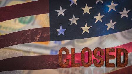 Rusty Closed on USA flag for Business concept 3d Rendering.の写真素材