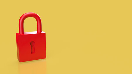 Red Key on yellow Background  for security or Business concept 3d Rendering.の写真素材