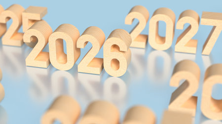 Wood number 2026 for New year or holiday concept 3d Rendering.の写真素材