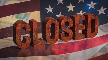 Rusty Closed on USA flag for Business concept 3d Rendering.の写真素材