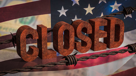 Rusty Closed on USA flag for Business concept 3d Rendering.の写真素材