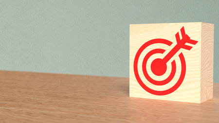 Red Target on Wood cube for Business concept 3d Rendering.の写真素材