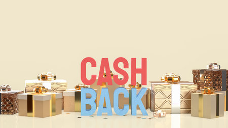 3D cashback text with gold coins on blue background, financial reward concept for saving, refund,...