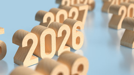 Wood number 2026 for New year or holiday concept 3d Rendering.の写真素材