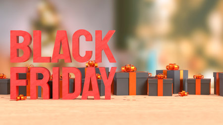 Luxury black gift boxes with shiny orange ribbons and bows, elegant holiday presents for celebration, Christmas, or special occasions, premium background with warm light.の写真素材