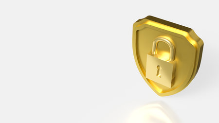 Gold Shield for Business or security concept 3d Rendering.の写真素材
