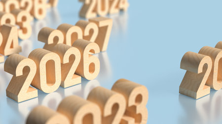 Wood number 2026 for New year or holiday concept 3d Rendering.の写真素材