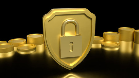 Coins and Shield for Business or security concept 3d Rendering.の写真素材
