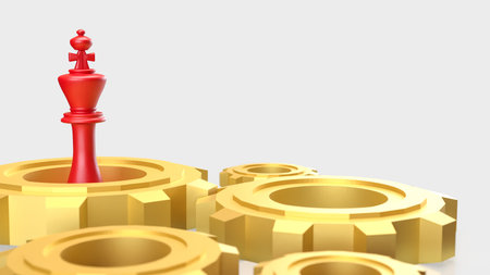 Red King chess and gear for Leadership or Business concept 3d Rendering.の写真素材