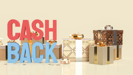 3D cashback text with gold coins on blue background, financial reward concept for saving, refund, promotion, bonus, and money return illustration for marketing or business design.の写真素材