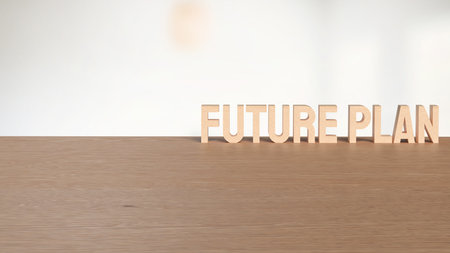 Wooden block with text FUTURE PLAN on table, motivation and business concept for goal setting, career vision, life planning, and success strategy idea in soft light background.の写真素材