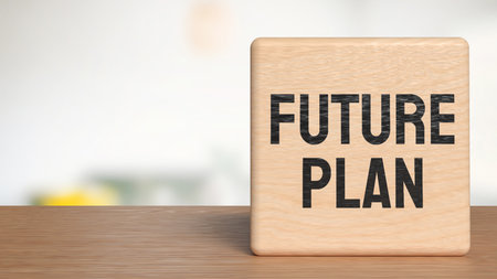 Wooden block with text FUTURE PLAN on table, motivation and business concept for goal setting, career vision, life planning, and success strategy idea in soft light background.の写真素材