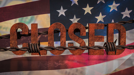 Rusty Closed on USA flag for Business concept 3d Rendering.の写真素材