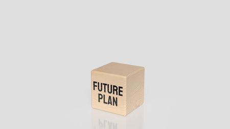 Wooden block with text FUTURE PLAN on table, motivation and business concept for goal setting, career vision, life planning, and success strategy idea in soft light background.の写真素材