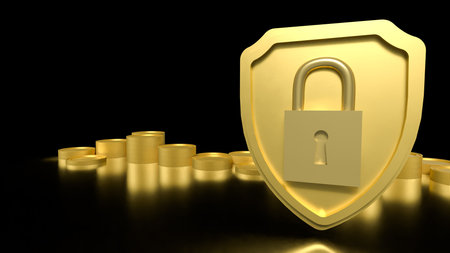 Coins and Shield for Business or security concept 3d Rendering.の写真素材