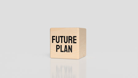 Wooden block with text FUTURE PLAN on table, motivation and business concept for goal setting, career vision, life planning, and success strategy idea in soft light background.の写真素材