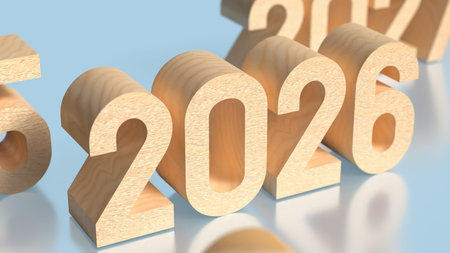 Wood number 2026 for New year or holiday concept 3d Rendering.