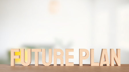 Wooden block with text FUTURE PLAN on table, motivation and business concept for goal setting, career vision, life planning, and success strategy idea in soft light background.の写真素材