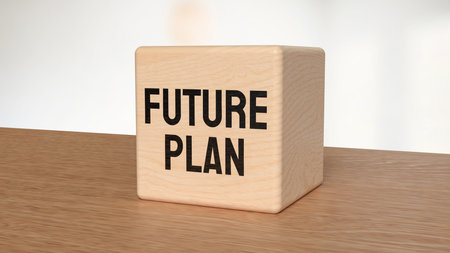 Wooden block with text FUTURE PLAN on table, motivation and business concept for goal setting, career vision, life planning, and success strategy idea in soft light background.の写真素材