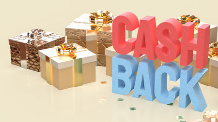 3D cashback text with gold coins on blue background, financial reward concept for saving, refund, promotion, bonus, and money return illustration for marketing or business design.の写真素材