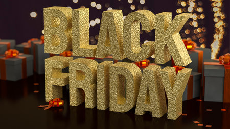 Luxury black gift boxes with shiny orange ribbons and bows, elegant holiday presents for celebration, Christmas, or special occasions, premium background with warm light.の写真素材