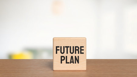Wooden block with text FUTURE PLAN on table, motivation and business concept for goal setting, career vision, life planning, and success strategy idea in soft light background.の写真素材
