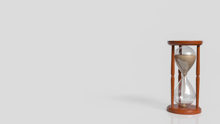 Minimalist image of a classic wooden hourglass with flowing sand, symbolizing time, patience, and...