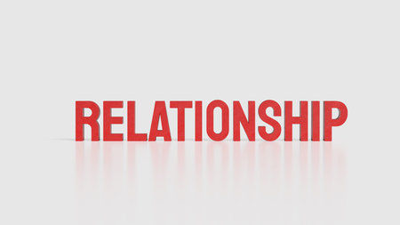 Bold red  RELATIONSHIP text on a clean white background, symbolizing love, connection, partnership,...