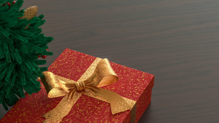 Festive Christmas wreath with golden bells and gift boxes in warm holiday lights, creating a joyful...